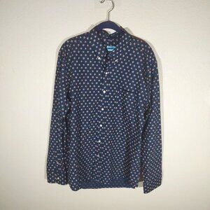 NWOT J. McLaughlin Men's Blue w/Red Print Long Sleeve Button Down Shirt Size XL